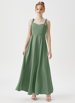 Azazie Rosey Junior Matcha A-Line Sweetheart Neckline Stretch Satin Dress image4