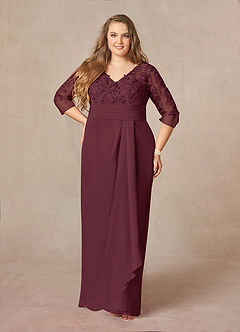 Azazie Joan Final Sale Cabernet Sheath V-Neck Lace Chiffon Dress image6