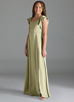 Azazie Bondi Junior Pistachio A-Line Side Slit Stretch Satin Dress image4