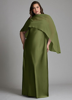 Azazie Jaleesa Robes de demoiselle d'honneur Robe Fourreau en Satin extensible Col haut Olive image9