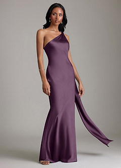 Azazie Galinda Suknie dla druhen Syrena Jedno ramię Satyna elastyczna Do ziemi Sukienka image5