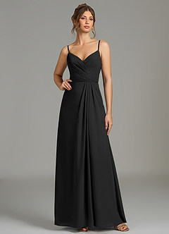 Azazie Sherah Robes de demoiselle d'honneur Robe Trapèze en Mousseline de soie Plissée Noir image5