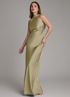 Azazie Dimitra Bridesmaid Dresses Moss Green A-Line Pleated Stretch Satin Dress image4