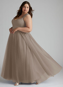 Azazie Luxi Brautjungfernkleider A-Linie Plissee Tüll Kleid Taupe image9