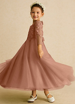 Azazie Precious Flower Girl Dresses Bronzer A-Line Lace Tulle Dress image5
