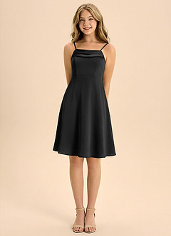 Azazie Anselie Junior A-Line Plisseret Stræk satin Mini Junior brudepige Kjole image5