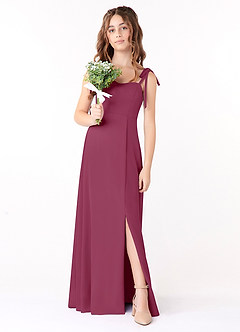 Azazie Rosey Junior Mulberry A-Line Sweetheart Neckline Chiffon Dress image4
