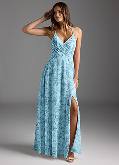 Azazie Davis Abiti da Damigella Abito A-Line in Chiffon con Scollo a V Blue Fern Floral image5