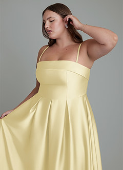 Azazie Lucienne Brautjungfernkleider Wandelbar A-Linie Schulterfrei Stretch-Satin Kleid Zitronensorbet image14