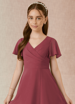 Azazie Induh Junior A-Linie Gestreift Chiffon Kleid Merlot image4