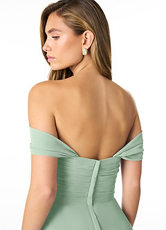 Azazie Kaitlynn Vestidos de damas de honor Vestido de Agave de Gasa de Imperio Convertible con Fruncido image6