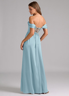 Azazie Hattie Brautjungfernkleider A-Linie Korsett Stretch-Satin Kleid Stimmungsvolles Blau image2