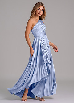 Azazie Lyrica Bridesmaid Dresses Ice A-Line One Shoulder Stretch Satin Dress image3