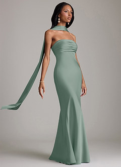 Azazie Saylor Brudtärnklänningar Klä av Sjöjungfru i Stretch Satin Axelbandslös Silversalvia image10