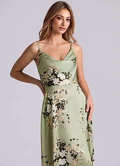 Azazie Sarella Brautjungfernkleider A-Linie Plissee Stretch-Satin Kleid Blumige Ranken image6