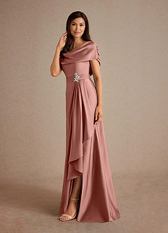 Azazie Branford vestidos de madre de la novia Vestido de Rosetón de Satén Elástico de Corte En A con Plisado image2