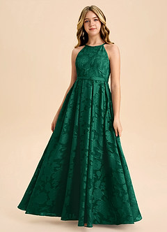 Azazie Arianthe Junior Emerald A-Line Pleated Floral Burnout Dress image4