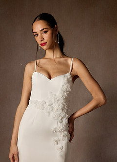 Azazie Leyla Wedding Dresses Diamond White Sheath Sweetheart Neckline Crepe Back Satin Dress image6