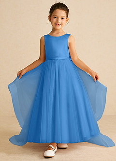 Azazie Pumpkin Flower Girl Dresses Blue Jay A-Line Convertible Tulle Dress image2