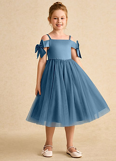Azazie Amie Flower Girl Dresses Bermuda A-Line Off the Shoulder Matte Satin Dress image5