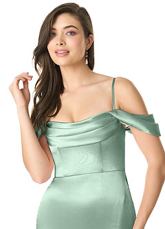 Azazie Liv Vestidos de damas de honor Vestido de Agave de Satén Metálico de Corte Recto Convertible con Vestidos sin tirantes image6