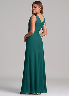 Azazie Nerine Brudtärnklänningar Klä av A-Linje i Chiffong Plisserad Påfågelblå image2