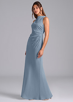 Azazie Evadne Bridesmaid Dresses Dusty Blue A-Line Pleated Chiffon Dress image1