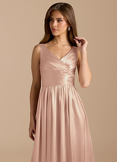 Azazie Keyla Bridesmaid Dresses English Rose A-Line Pleated Metallic Satin Dress image8