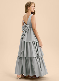 Azazie Meadowyn Junior Silver A-Line Bow Stretch Satin Dress image6