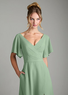 Azazie Ambrosia Vestidos de damas de honor Vestido de Matcha de Gasa de Línea A con Plisado image2