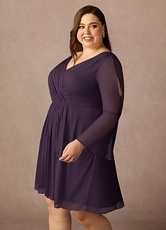 Azazie Teraso Final Sale Plum A-Line Pleated Mesh Dress image14