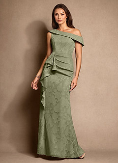 Azazie Hamptons Final Sale Pistachio A-Line Pleated Floral Burnout Dress image1