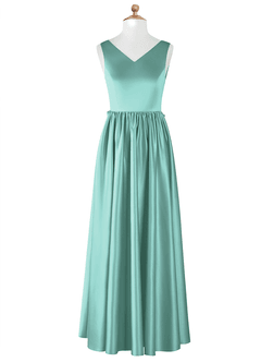 Azazie Hathaway Junior Aqua A-Line Bow Stretch Satin Dress image6