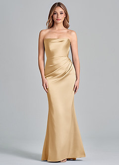 Azazie Olea 신부 들러리 드레스 인어 스트랩리스 스트레치 새틴 바닥 길이 드레스 image3