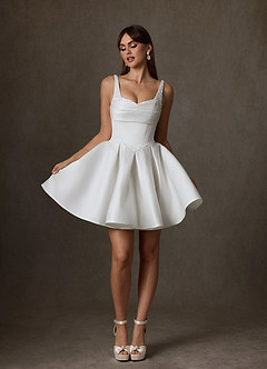 Azazie Zelina Vestidos de novia Vestido de Diamante Blanco de Satén de Corte en A con Escote de Corazón image3