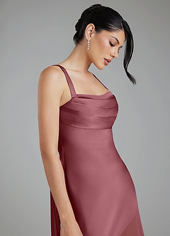 Azazie Piper Robes de demoiselle d'honneur Robe Sirène en Satin extensible Plissée Rose Du Désert image4