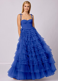 Barbie ♥ Azazie Abiti da Damigella Abito A-Line in Tulle Scollo a Cuore Blu Reale image4