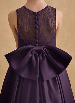 Azazie Sammy Flower Girl Dresses Plum A-Line Lace Matte Satin Dress image6