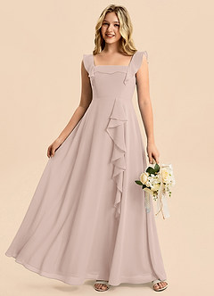 Azazie Nori Junior A-Linie Gestreift Chiffon Kleid Englisches Rosa image6