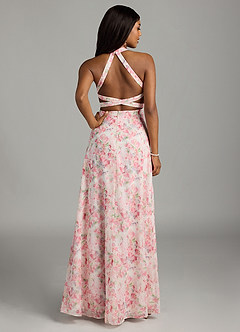 Azazie Clarice Bridesmaid Dresses Abstract Watercolor Floral A-Line Halter Chiffon Dress image2