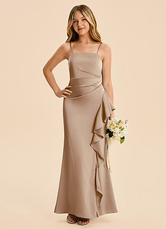 Azazie Lyla Junior Taupe Mermaid Pleated Stretch Satin Dress image3