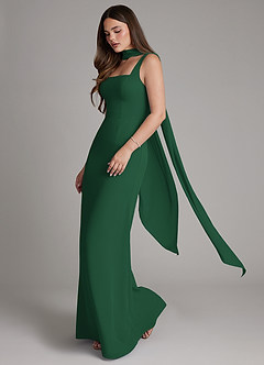 Azazie Katya Robes de demoiselle d'honneur Robe Sirène Convertible en Mousseline de soie Col Carré Vert Foncé image4