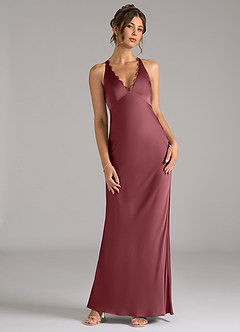 Azazie Tianna Bridesmaid Dresses Desert Rose A-Line Stretch Satin Dress image4