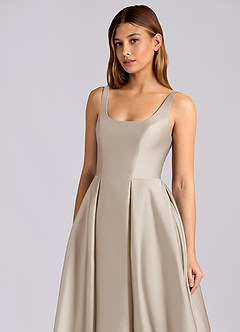 Azazie Amalie Bridesmaid Dresses Frost A-Line Pleated Stretch Satin Dress image6
