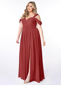 Azazie Lianne Bridesmaid Dresses Rust A-Line Off the Shoulder Chiffon Dress image9