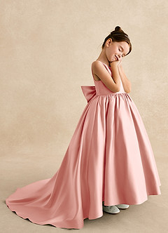 Azazie Mimia Flower Girl Dresses Rosette A-Line Bow Matte Satin Dress image4