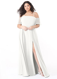 Azazie Sue Brudtärnklänningar Klä av A-Linje i Chiffong Av axeln Vit Konvertibel image6