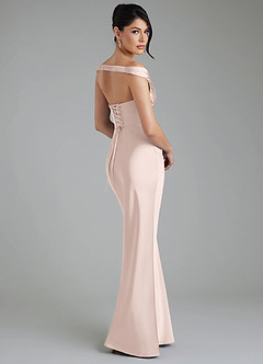 Azazie Stella Bridesmaid Dresses Blushing Pink Sheath Corset Stretch Satin Convertible Dress image2