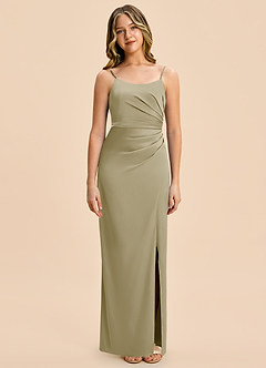 Azazie Calandra Junior Moss Green Sheath Pleated Stretch Satin Dress image6