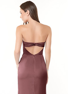 Azazie Leonis Vestidos de madrinha de casamento Vestir Vintage Malva de Cetim elástico de sereia com Plissado image2